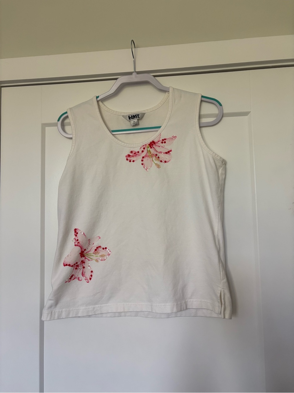 Blast White Hawaiian Embellished Sequin Tank Top